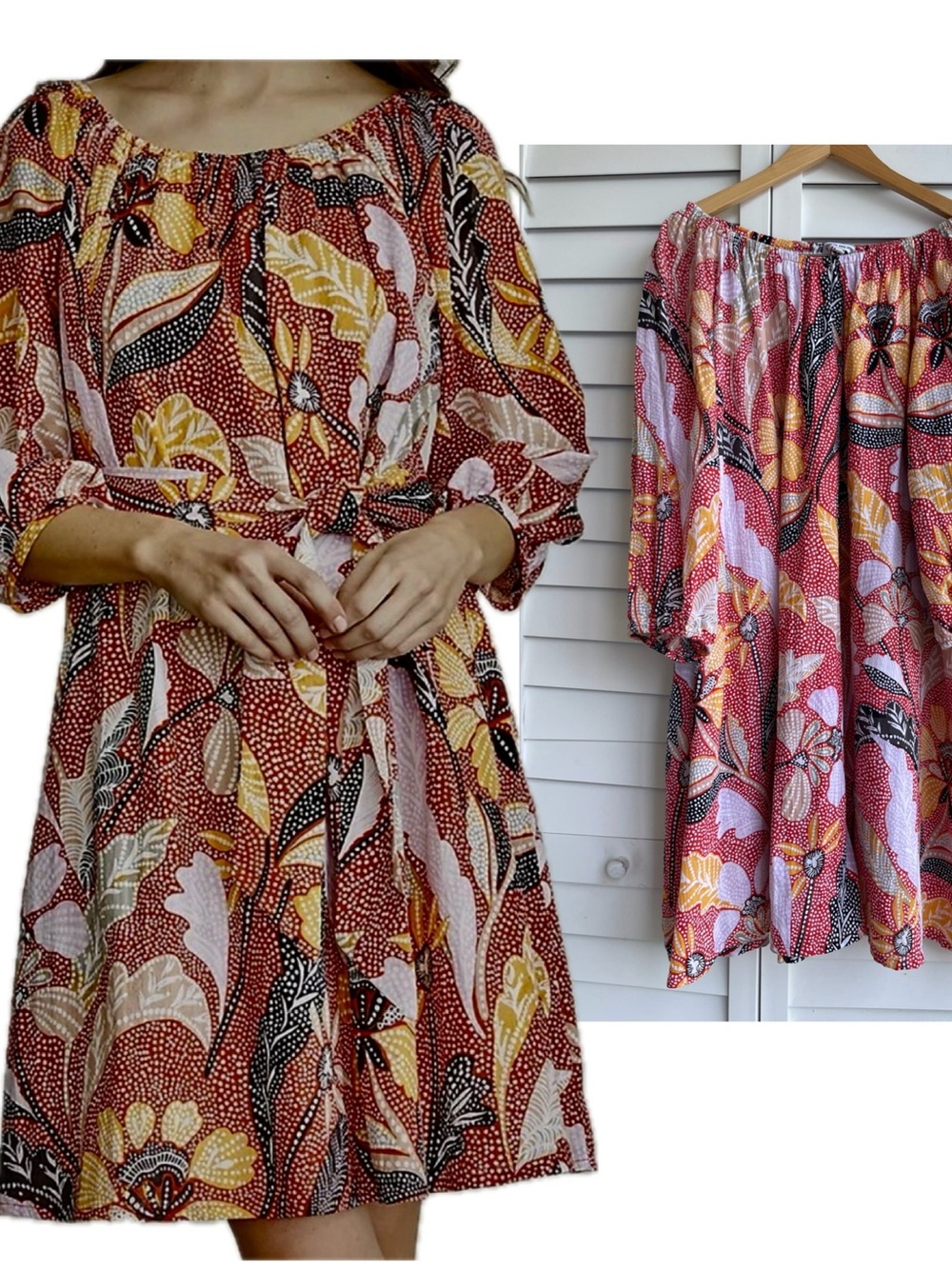 Elizabeth and James Off-Shoulder Floral Midi Dress Multicolour Size: XL Cotton